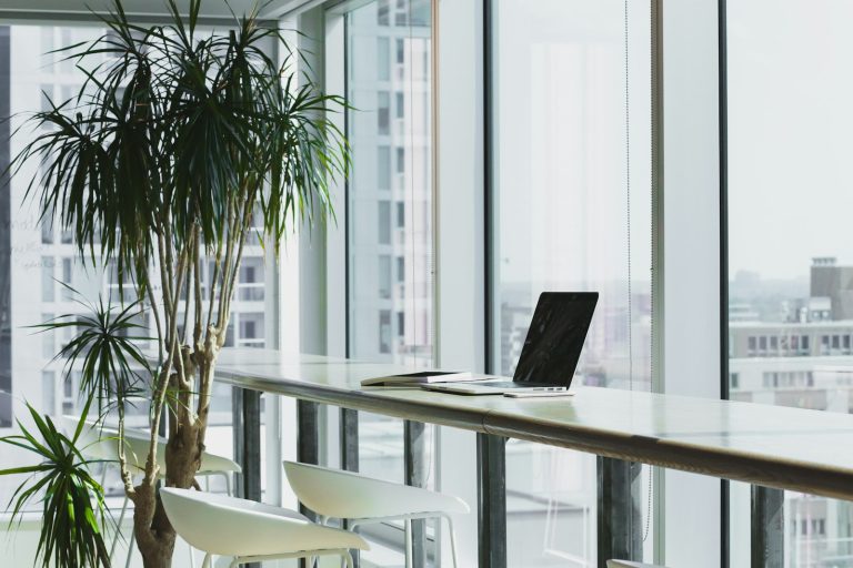 Bright modern office workspace with a laptop, used to illustrate digital transformation for growing businesses